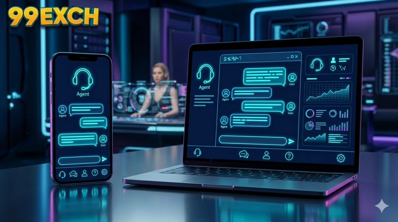 99Exch app customer support interface showing live chat and help options